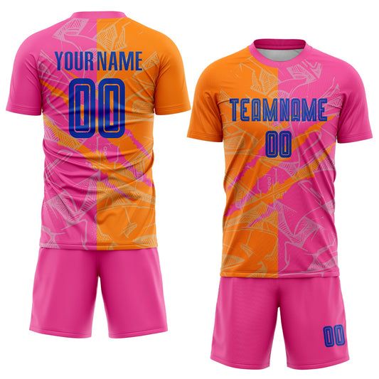 Custom Graffiti Pattern Royal Bay Orange-Pink Scratch Sublimation Soccer Uniform Jersey - Sky-Custom