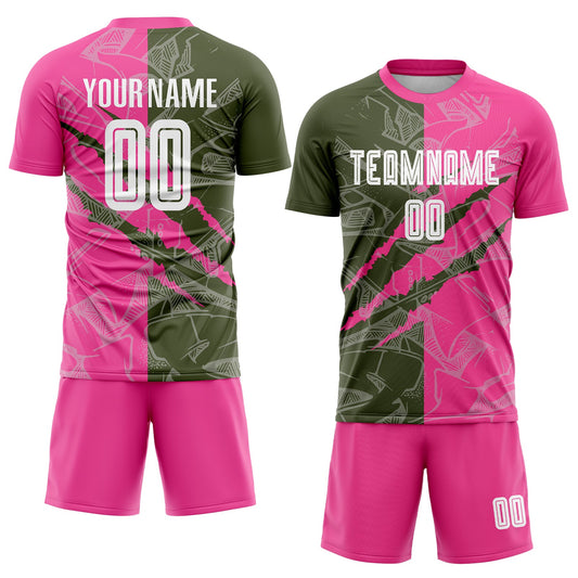 Custom Graffiti Pattern Olive-Pink Scratch Sublimation Soccer Uniform Jersey - Sky-Custom