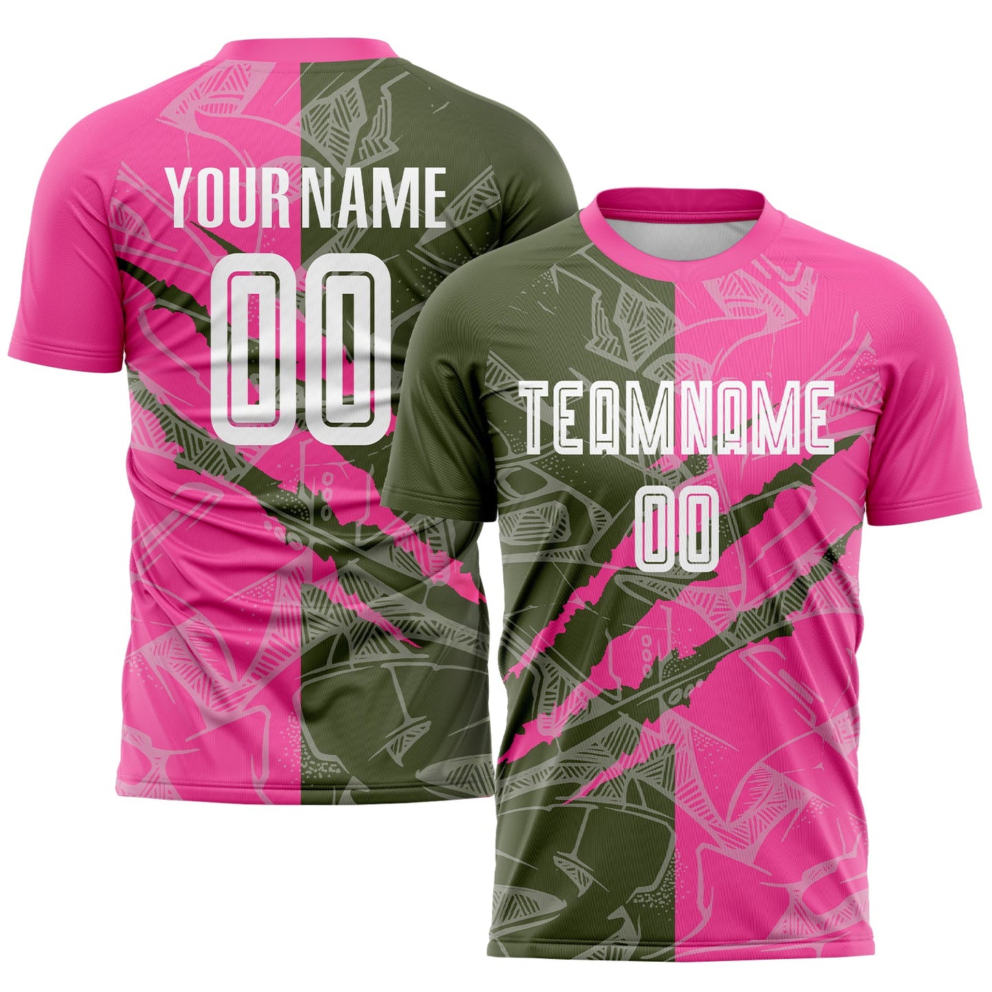 Custom Graffiti Pattern Olive-Pink Scratch Sublimation Soccer Uniform Jersey - Sky-Custom
