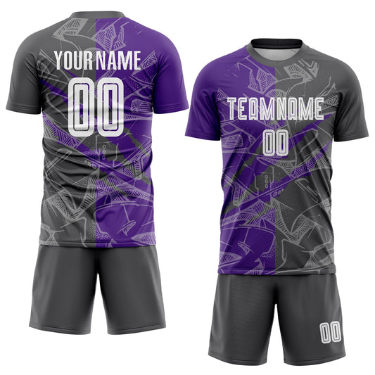 Custom Graffiti Pattern Steel Gray-Purple Scratch Sublimation Soccer Uniform Jersey - Sky-Custom