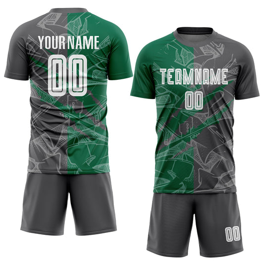 Custom Graffiti Pattern Kelly Green-Steel Gray Scratch Sublimation Soccer Uniform Jersey - Sky-Custom