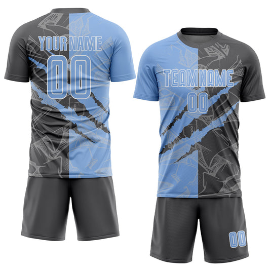 Custom Graffiti Pattern Light Blue-Steel Gray Scratch Sublimation Soccer Uniform Jersey - Sky-Custom