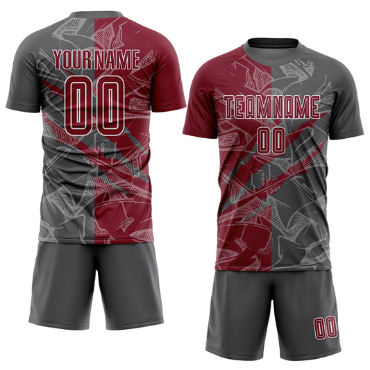 Custom Graffiti Pattern Crimson-Steel Gray Scratch Sublimation Soccer Uniform Jersey - Sky-Custom
