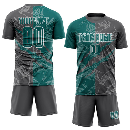 Custom Graffiti Pattern Teal-Steel Gray Scratch Sublimation Soccer Uniform Jersey - Sky-Custom