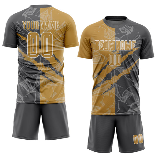 Custom Graffiti Pattern Old Gold-Steel Gray Scratch Sublimation Soccer Uniform Jersey - Sky-Custom