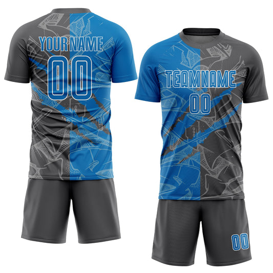 Custom Graffiti Pattern Blue-Steel Gray Scratch Sublimation Soccer Uniform Jersey - Sky-Custom