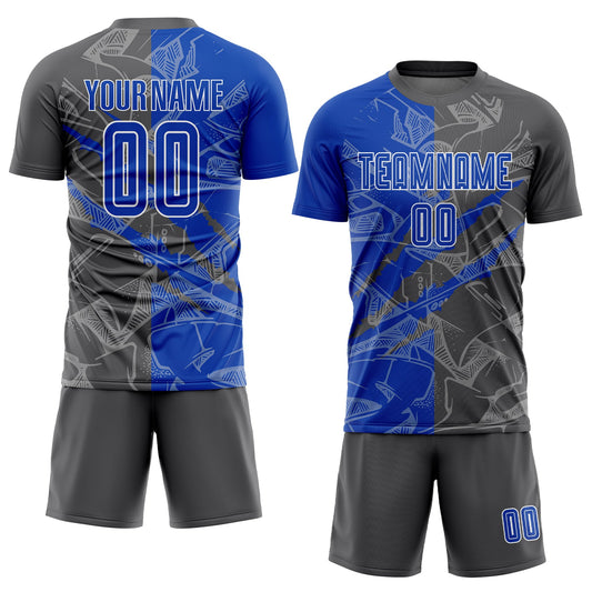 Custom Graffiti Pattern Thunder Blue-Steel Gray Scratch Sublimation Soccer Uniform Jersey - Sky-Custom
