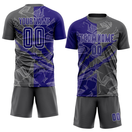 Custom Graffiti Pattern Dark Purple-Steel Gray Scratch Sublimation Soccer Uniform Jersey - Sky-Custom