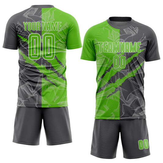Custom Graffiti Pattern Aurora Green-Steel Gray Scratch Sublimation Soccer Uniform Jersey - Sky-Custom