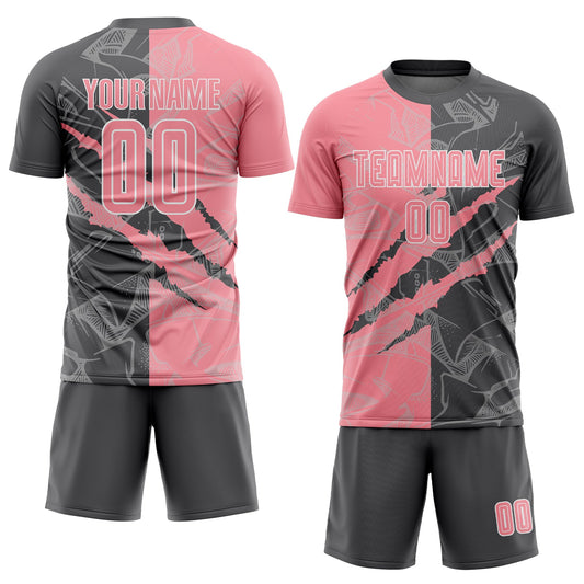 Custom Graffiti Pattern Medium Pink-Steel Gray Scratch Sublimation Soccer Uniform Jersey - Sky-Custom