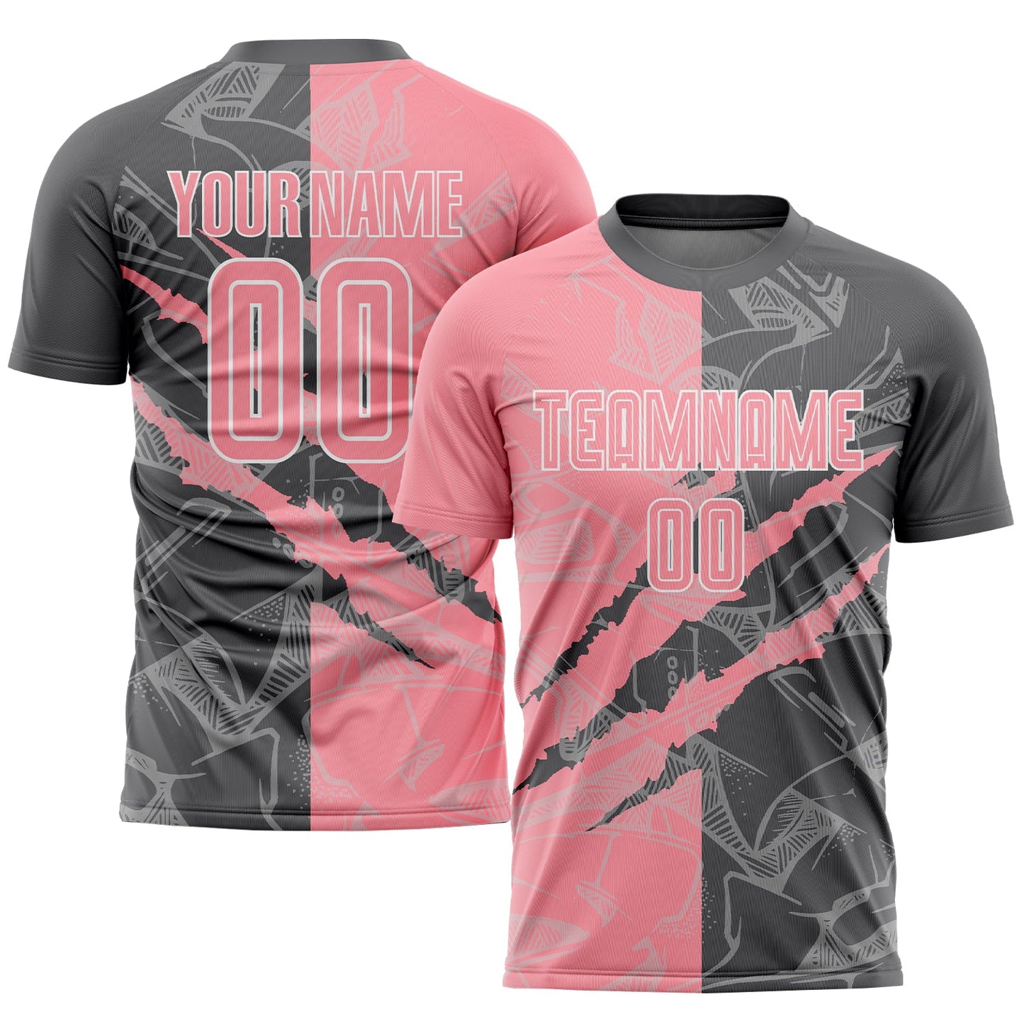Custom Graffiti Pattern Medium Pink-Steel Gray Scratch Sublimation Soccer Uniform Jersey - Sky-Custom