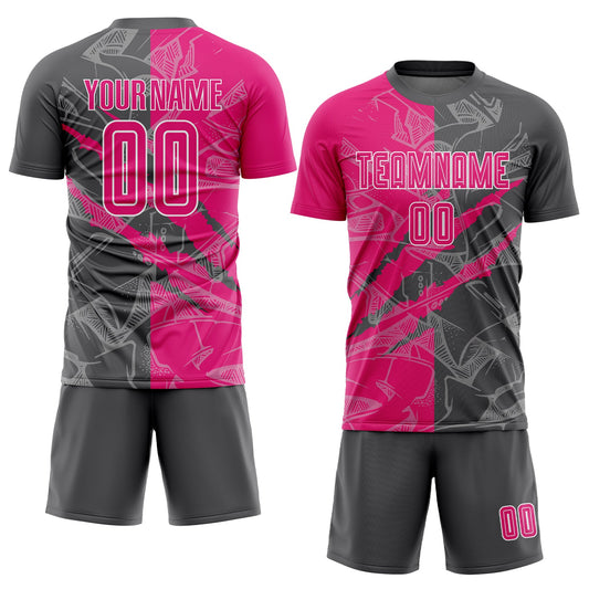 Custom Graffiti Pattern Hot Pink-Steel Gray Scratch Sublimation Soccer Uniform Jersey - Sky-Custom