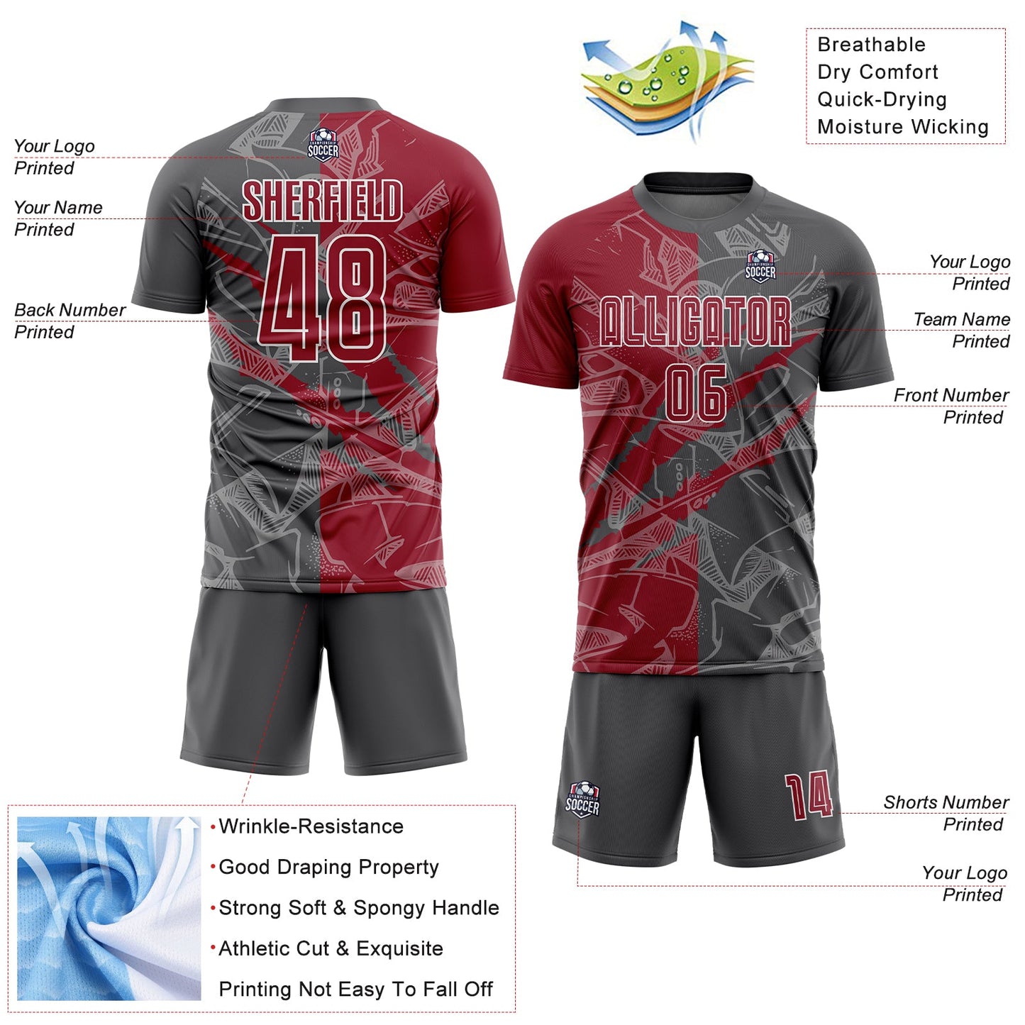 Custom Graffiti Pattern Cardinal-Steel Gray Scratch Sublimation Soccer Uniform Jersey - Sky-Custom