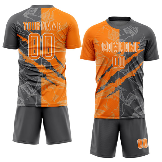 Custom Graffiti Pattern Bay Orange-Steel Gray Scratch Sublimation Soccer Uniform Jersey - Sky-Custom