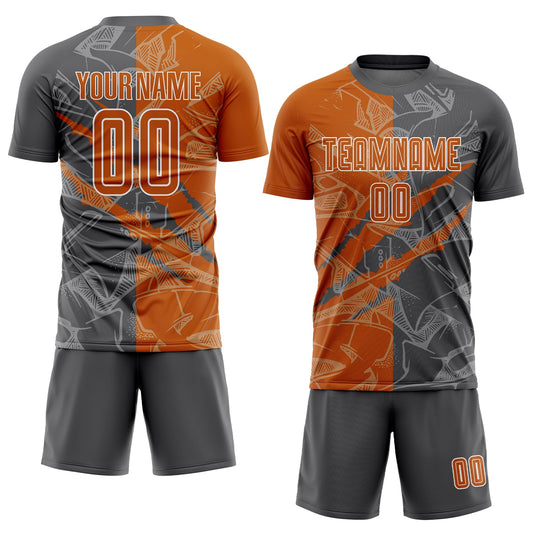 Custom Graffiti Pattern Texas Orange-Steel Gray Scratch Sublimation Soccer Uniform Jersey - Sky-Custom