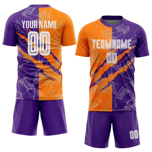 Custom Graffiti Pattern Bay Orange-Purple Scratch Sublimation Soccer Uniform Jersey - Sky-Custom