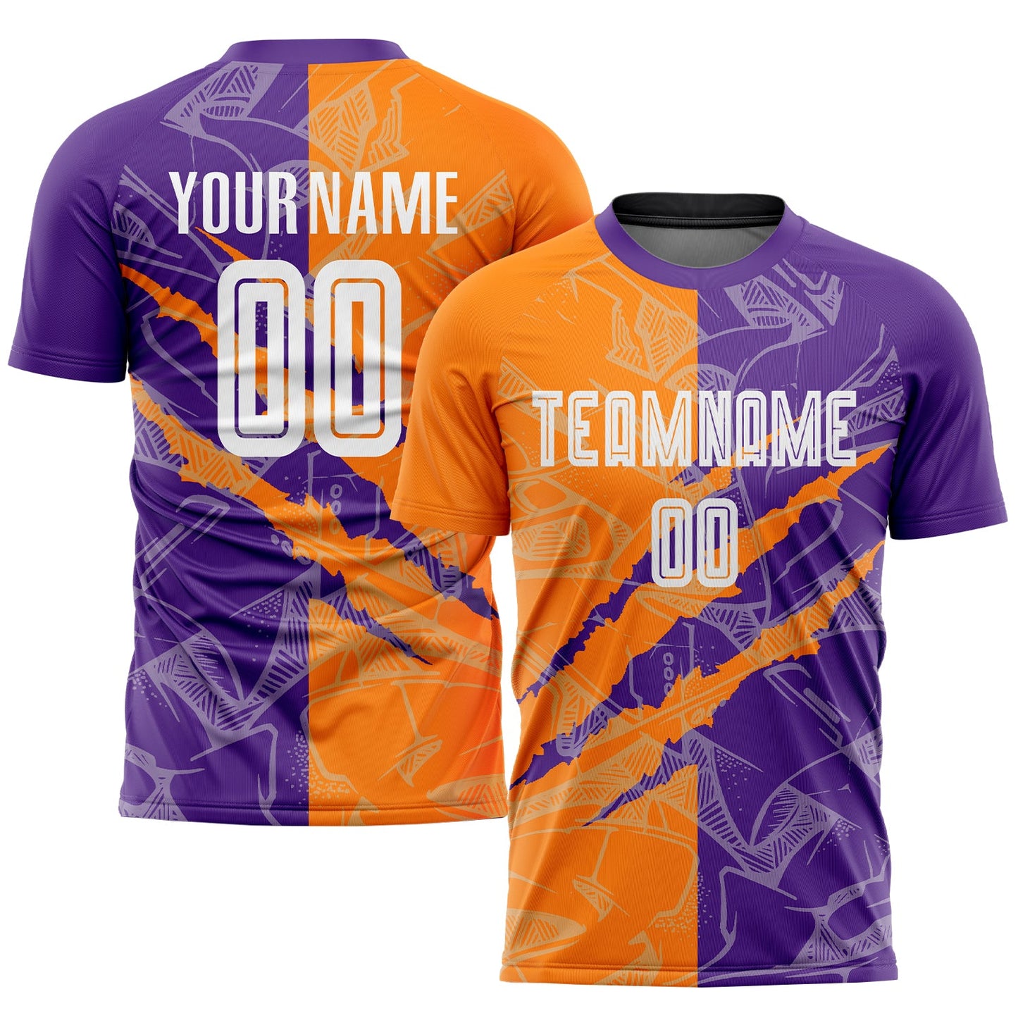 Custom Graffiti Pattern Bay Orange-Purple Scratch Sublimation Soccer Uniform Jersey - Sky-Custom