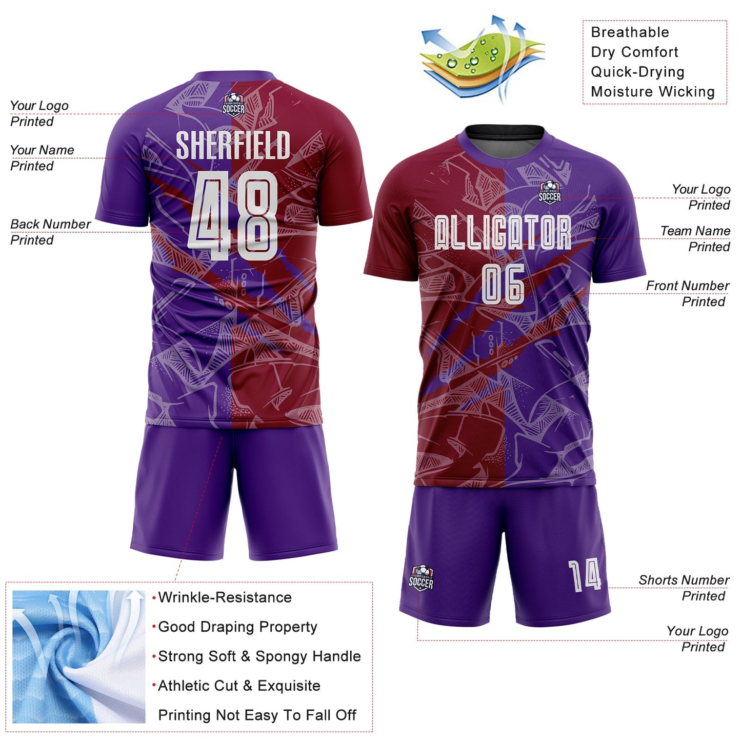Custom Graffiti Pattern Maroon-Purple Scratch Sublimation Soccer Uniform Jersey - Sky-Custom