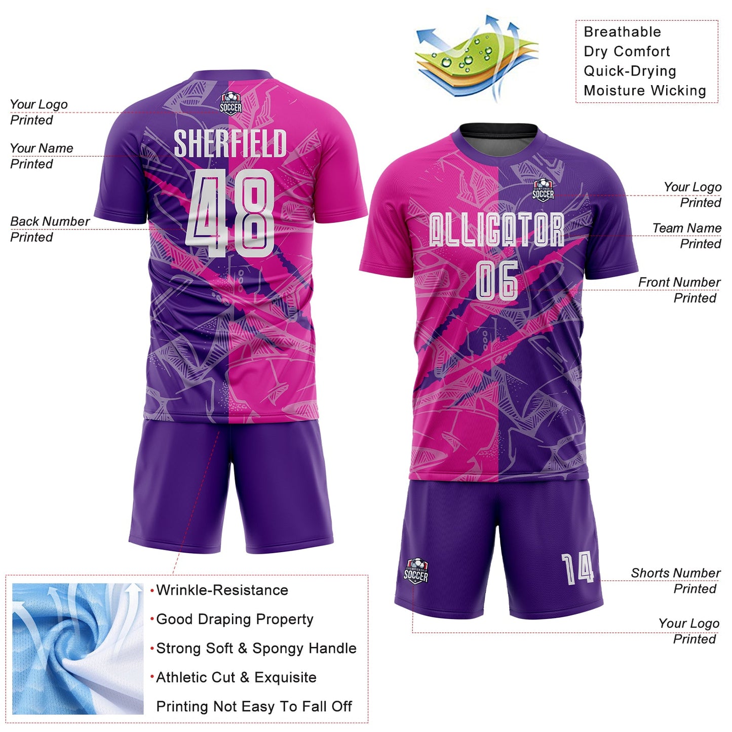 Custom Graffiti Pattern Deep Pink-Purple Scratch Sublimation Soccer Uniform Jersey - Sky-Custom