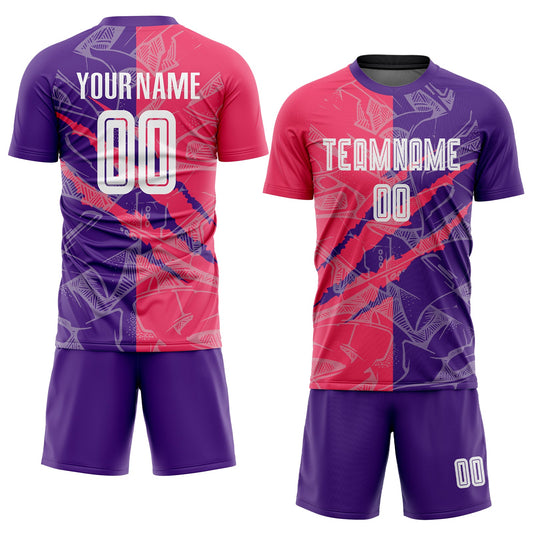 Custom Graffiti Pattern Neon Pink-Purple Scratch Sublimation Soccer Uniform Jersey - Sky-Custom