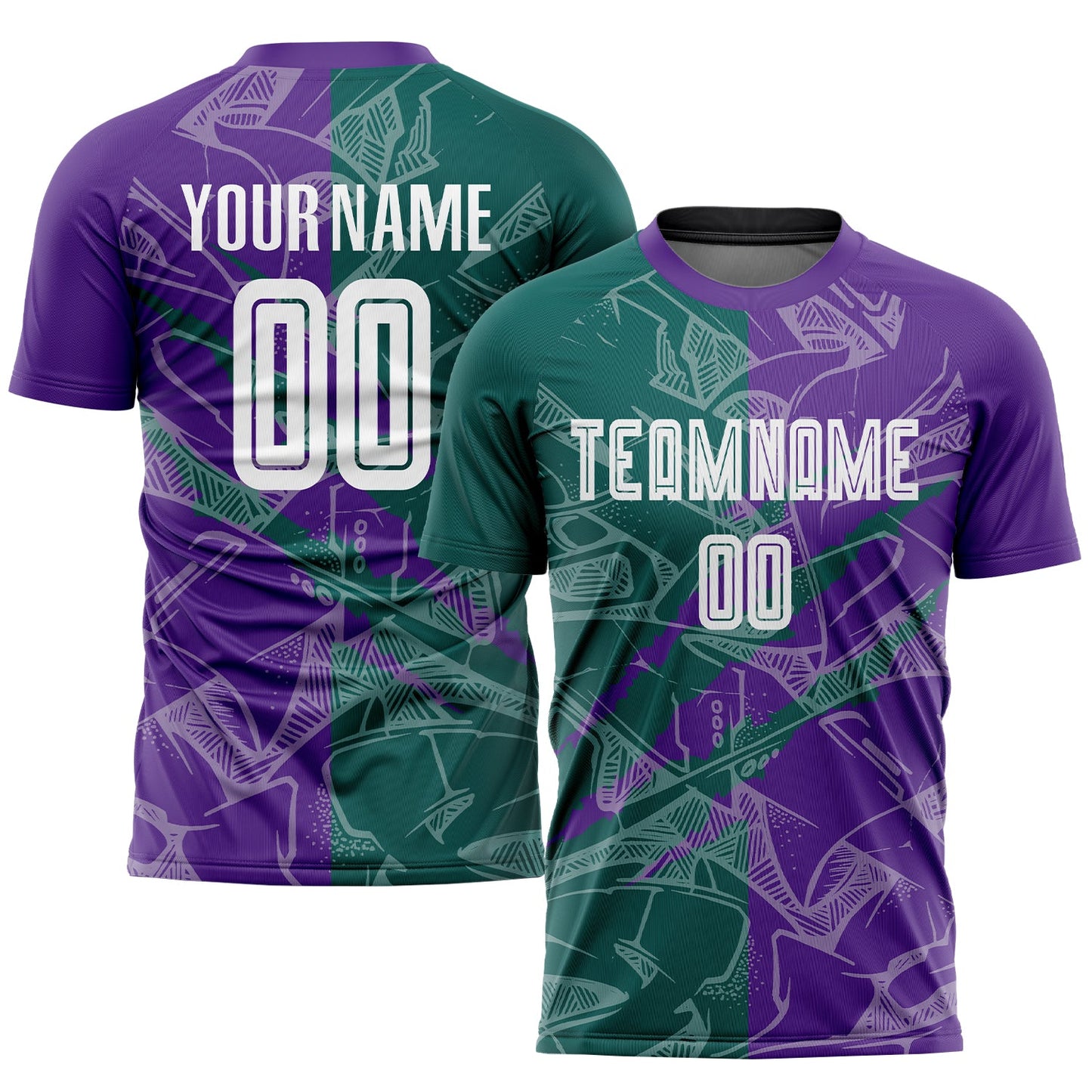 Custom Graffiti Pattern Midnight Green-Purple Scratch Sublimation Soccer Uniform Jersey - Sky-Custom