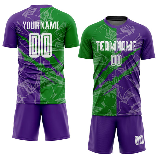 Custom Graffiti Pattern Grass Green-Purple Scratch Sublimation Soccer Uniform Jersey - Sky-Custom