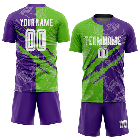Custom Graffiti Pattern Aurora Green-Purple Scratch Sublimation Soccer Uniform Jersey - Sky-Custom