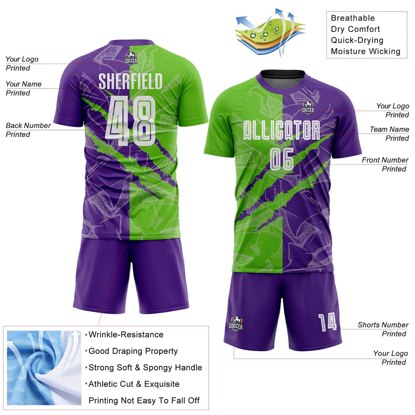 Custom Graffiti Pattern Aurora Green-Purple Scratch Sublimation Soccer Uniform Jersey - Sky-Custom