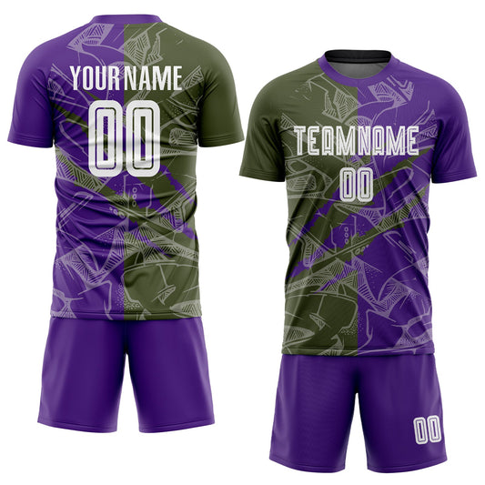 Custom Graffiti Pattern Olive-Purple Scratch Sublimation Soccer Uniform Jersey - Sky-Custom