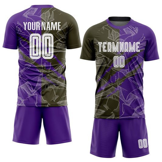 Custom Graffiti Pattern Olive-Purple Scratch Sublimation Soccer Uniform Jersey - Sky-Custom