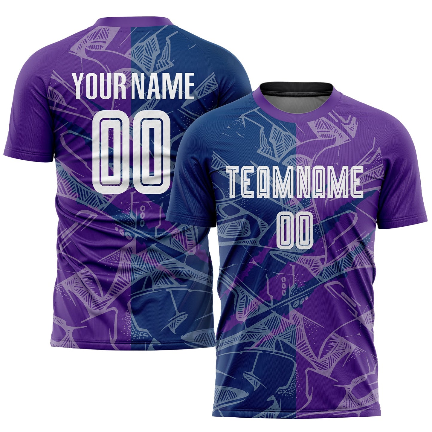 Custom Graffiti Pattern US Navy Blue-Purple Scratch Sublimation Soccer Uniform Jersey - Sky-Custom