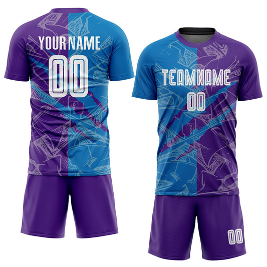 Custom Graffiti Pattern Blue-Purple Scratch Sublimation Soccer Uniform Jersey - Sky-Custom