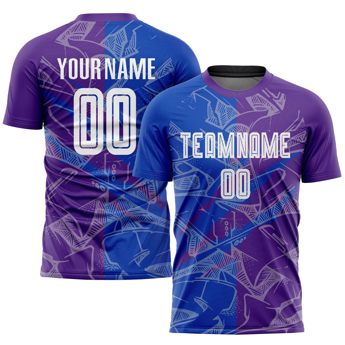 Custom Graffiti Pattern Thunder Blue-Purple Scratch Sublimation Soccer Uniform Jersey - Sky-Custom