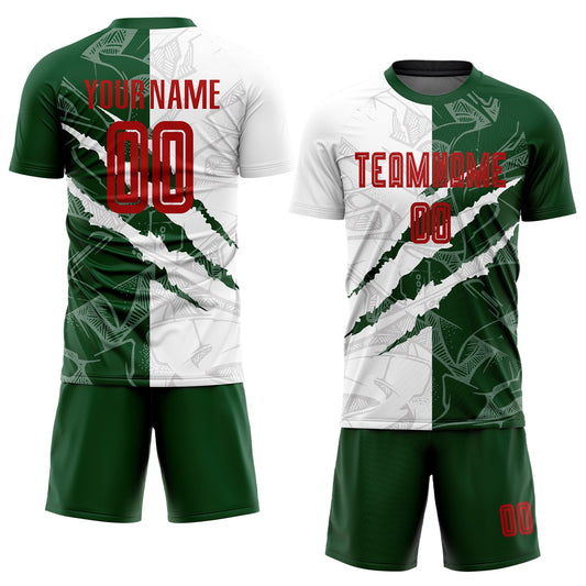Custom Graffiti Pattern Red-Green Scratch Sublimation Soccer Uniform Jersey - Sky-Custom