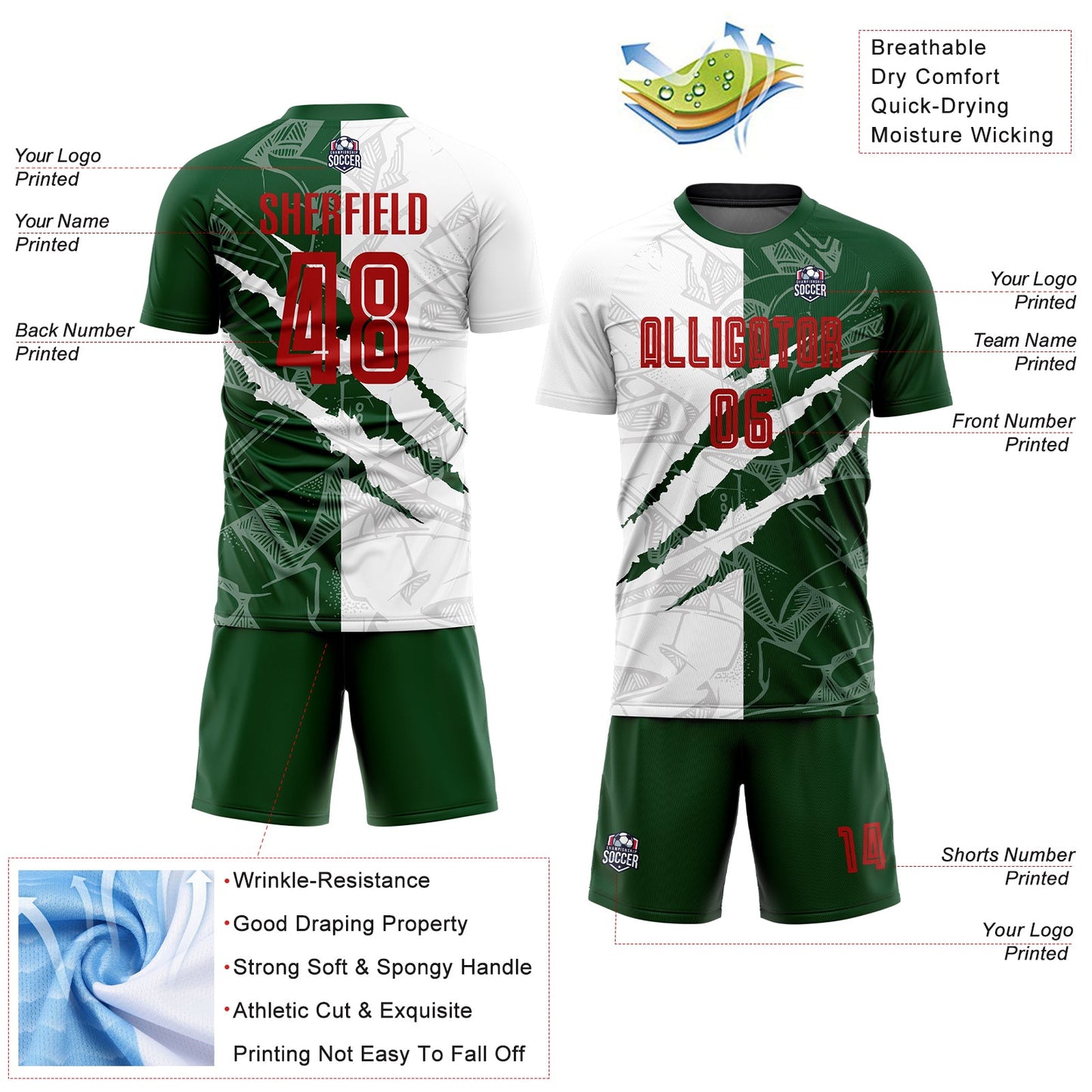 Custom Graffiti Pattern Red-Green Scratch Sublimation Soccer Uniform Jersey - Sky-Custom