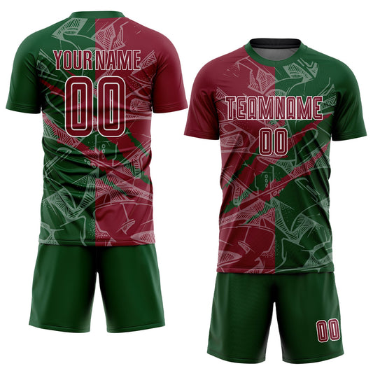 Custom Graffiti Pattern Crimson-Green Scratch Sublimation Soccer Uniform Jersey - Sky-Custom