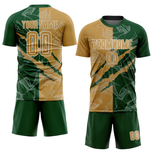 Custom Graffiti Pattern Old Gold-Green Scratch Sublimation Soccer Uniform Jersey - Sky-Custom