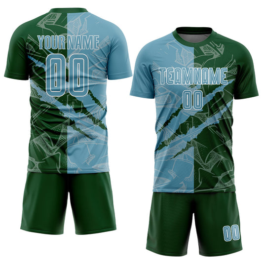 Custom Graffiti Pattern Shadow Blue-Green Scratch Sublimation Soccer Uniform Jersey - Sky-Custom