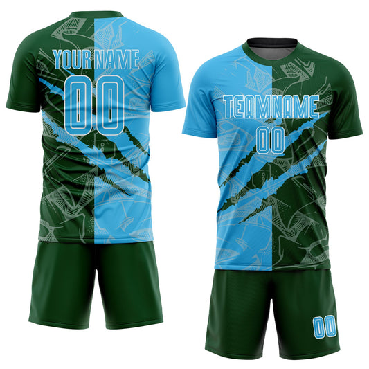 Custom Graffiti Pattern Sky Blue-Green Scratch Sublimation Soccer Uniform Jersey - Sky-Custom