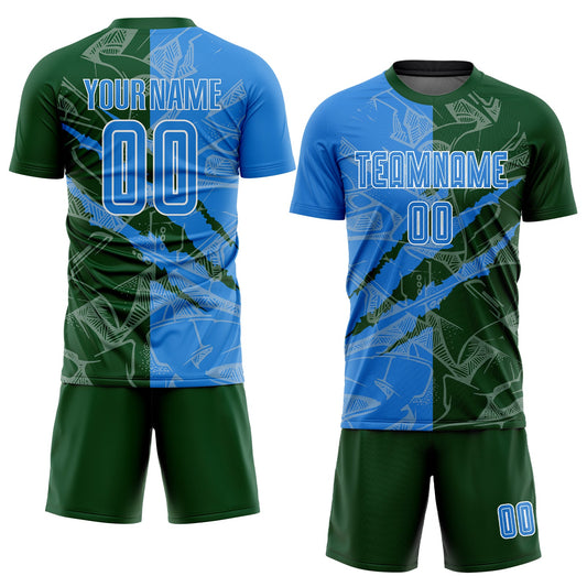 Custom Graffiti Pattern Powder Blue-Green Scratch Sublimation Soccer Uniform Jersey - Sky-Custom