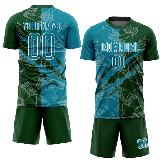 Custom Graffiti Pattern Teal-Green Scratch Sublimation Soccer Uniform Jersey - Sky-Custom