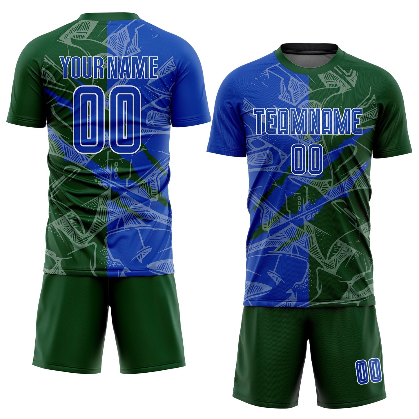 Custom Graffiti Pattern Thunder Blue-Green Scratch Sublimation Soccer Uniform Jersey - Sky-Custom