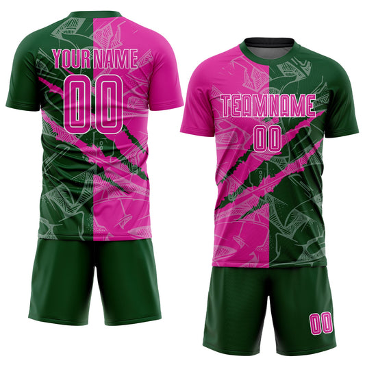 Custom Graffiti Pattern Deep Pink-Green Scratch Sublimation Soccer Uniform Jersey - Sky-Custom