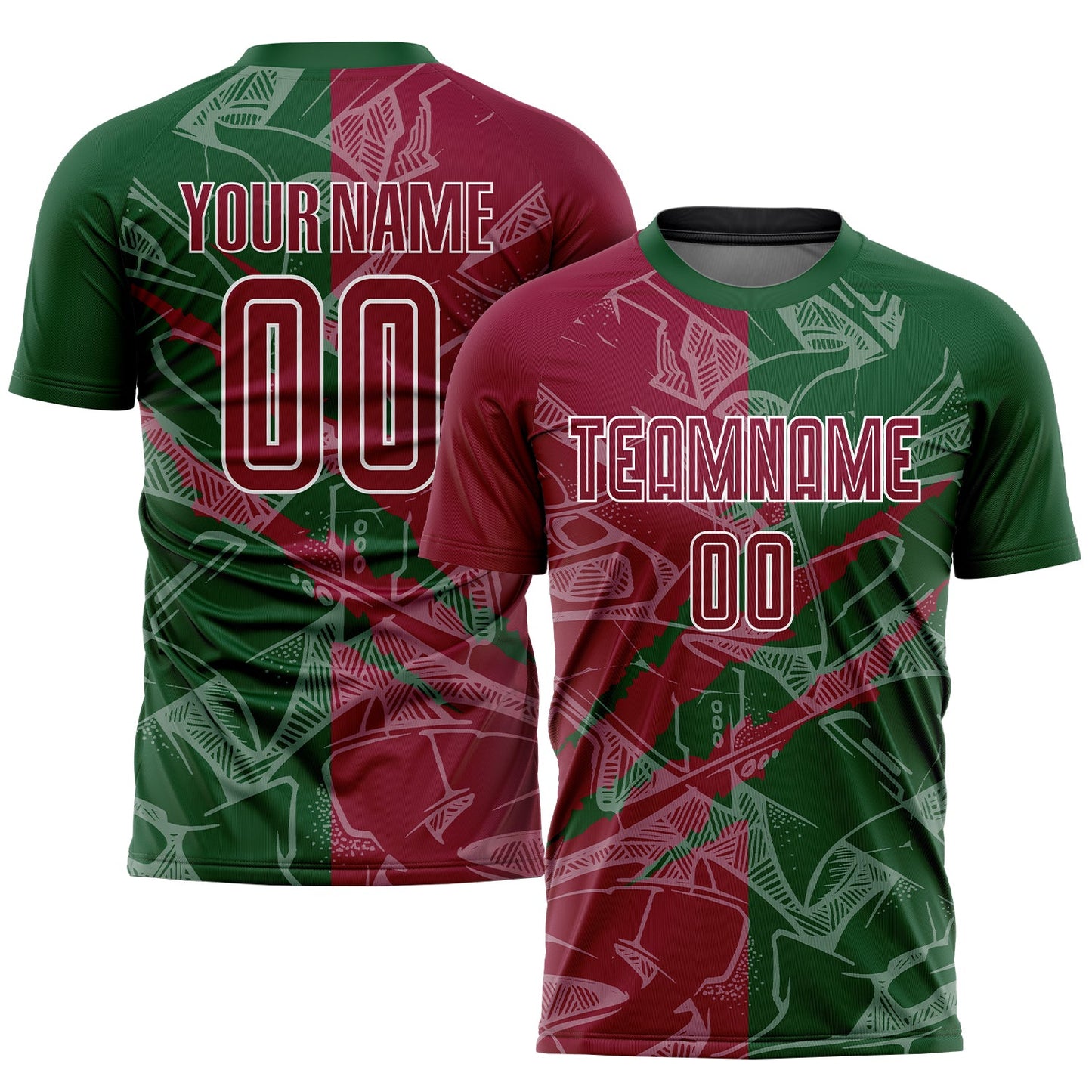 Custom Graffiti Pattern Maroon-Green Scratch Sublimation Soccer Uniform Jersey - Sky-Custom