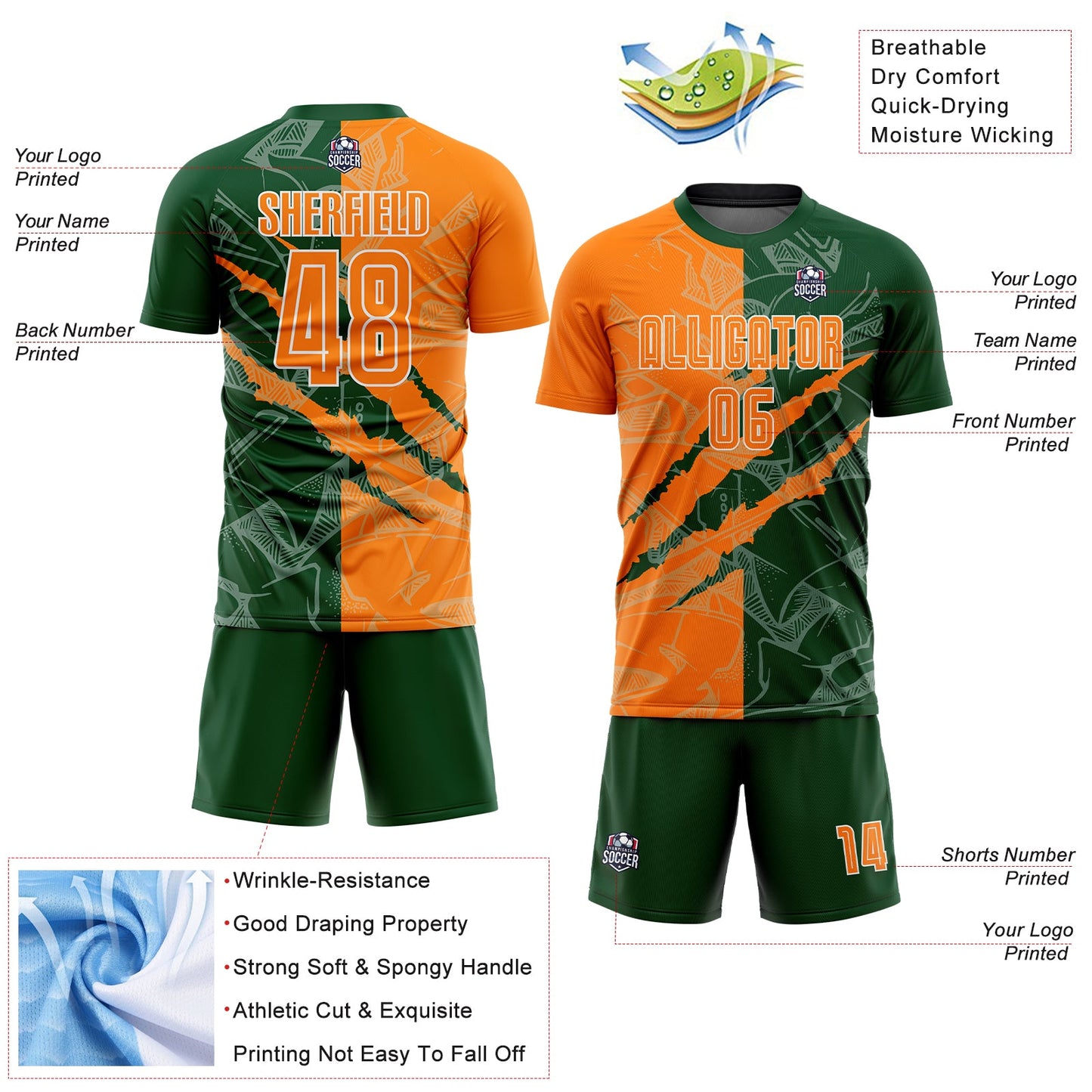 Custom Graffiti Pattern Bay Orange-Green Scratch Sublimation Soccer Uniform Jersey - Sky-Custom