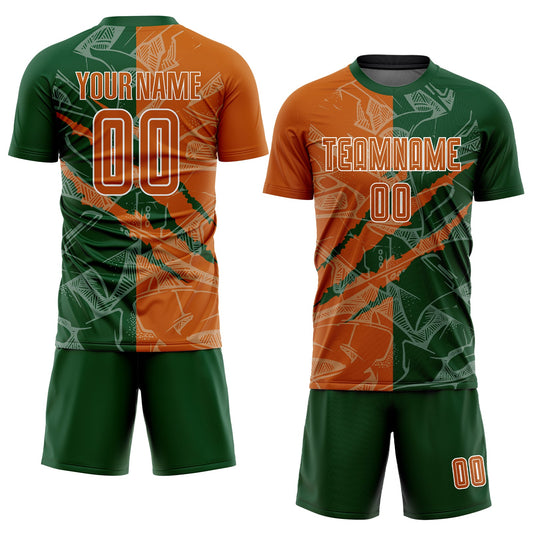 Custom Graffiti Pattern Texas Orange-Green Scratch Sublimation Soccer Uniform Jersey - Sky-Custom