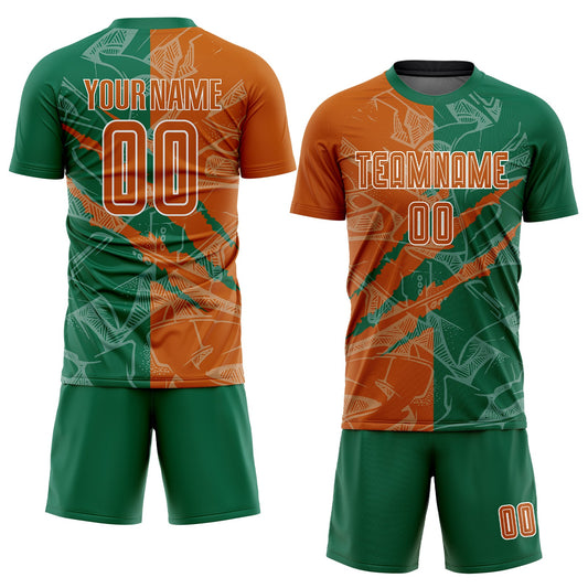 Custom Graffiti Pattern Texas Orange-Kelly Green Scratch Sublimation Soccer Uniform Jersey - Sky-Custom