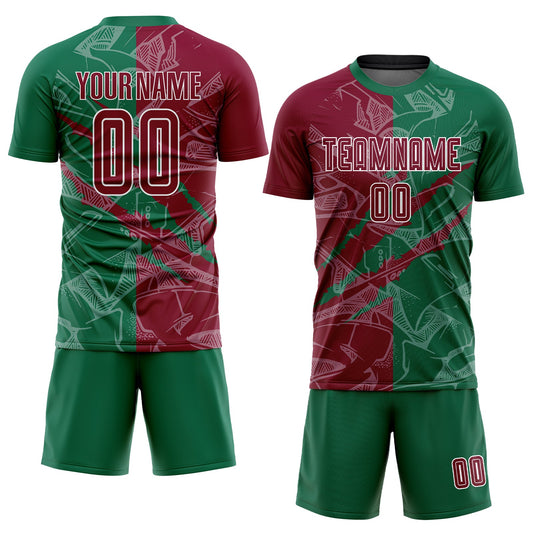Custom Graffiti Pattern Maroon-Kelly Green Scratch Sublimation Soccer Uniform Jersey - Sky-Custom