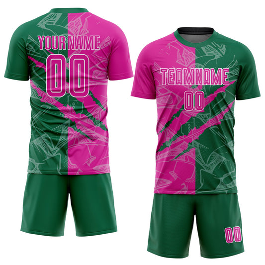 Custom Graffiti Pattern Deep Pink-Kelly Green Scratch Sublimation Soccer Uniform Jersey - Sky-Custom