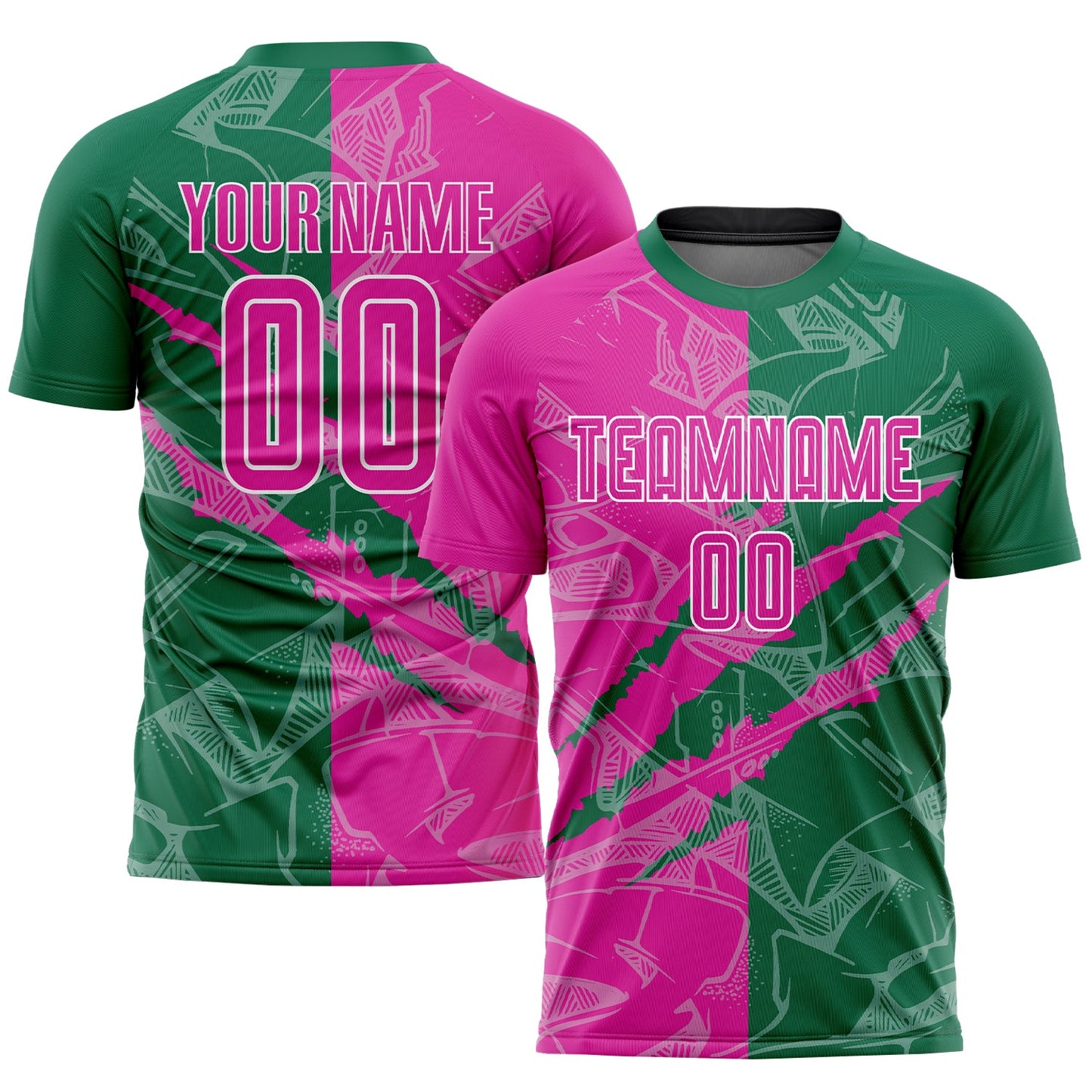 Custom Graffiti Pattern Deep Pink-Kelly Green Scratch Sublimation Soccer Uniform Jersey - Sky-Custom
